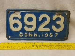 1957 Connecticut Motorcycle License Plate,  No 6923,  Ex Cond