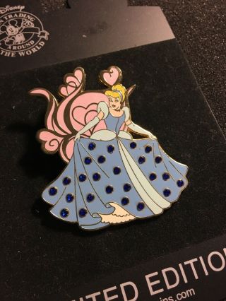 Disney Pin Jumbo Princess Cinderella Pave Crystal Jeweled Le 300 Blue Ball Gown