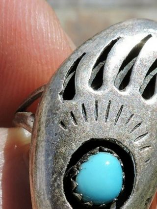 Navajo Sterling Silver Bear Claw Shadow Box Turquoise Ring Size 7