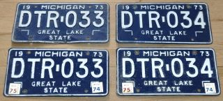 Vintage Historic Vehicle Consecutive License Plates Tags 1973 Michigan Set Pairs