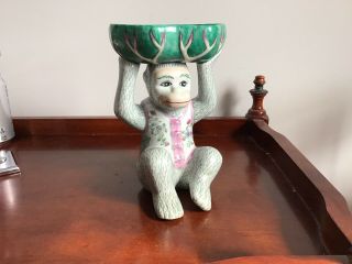 Green/gray/pink Porcelain/ceramic Monkey Figurine Soap / Candy /trinket Dish 8 "