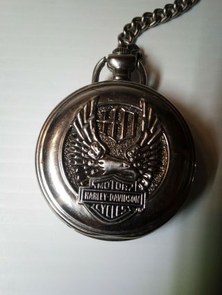 Franklin Harley Davidson Eagle With Flames Pocket Watch & Chain