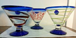 Three Royal Caribbean Kosta Boda Cobalt Blue Margarita Martini Glasses