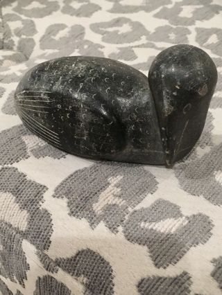 Old Inuit Eskimo Stone Carving Sculpture Loon Bird Pelican Signed Paulusie Smith