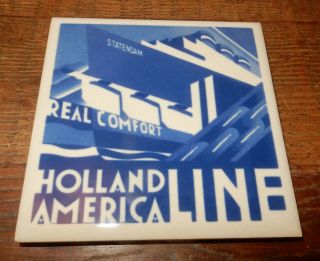 Holland America Line (cruise Ship) Art Deco Decorative Delft Coaster 4 " Tile