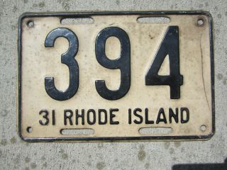 Rhode Island 1931 License Plate Low 3 - Digit Number 394