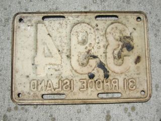 Rhode Island 1931 license plate low 3 - digit number 394 2