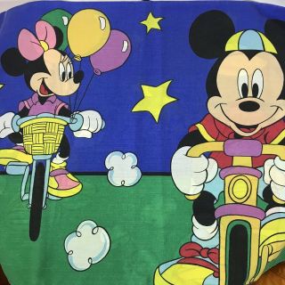 Vintage Disney Mickey Mouse Full Flat Sheet With Single Matching Pillowcase 1992 3