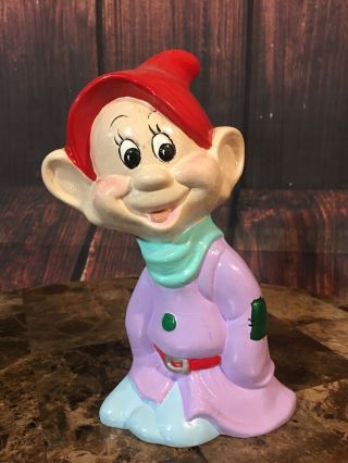 Vintage Walt Disney Ceramic Snow White 7 Dwarfs Figurine Dopey Dwarf 8” - 9”