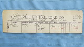 1896 Silverton Railroad Way Bill - Summit Colorado To Silverton - Congress Mine Ore