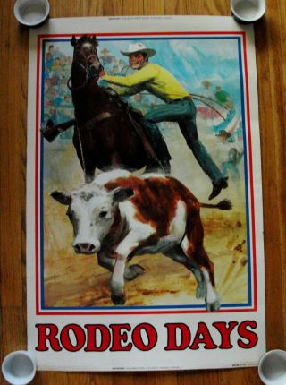 Rare Large Vintage Cowboy Western Horse Rodeo Lithograph Advertisement Poster