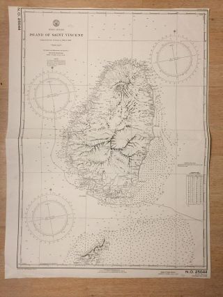 Nautical Chart Island Of Sainte Vincent West Indies 1922 Vtg Maritime Map 4547