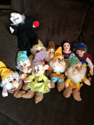 Set Of 10 Disney Bean Bag Plush Toys Snow White Seven 7 Dwarfs Beanie Dolls