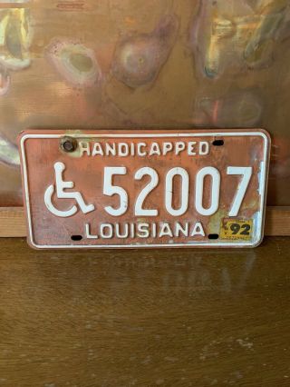 Cajun Barn Find Vintage Louisiana Handicapped License Plate W/ Patina