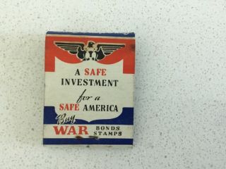 Vintage Wwii Matchbook,  Buy War Bond Stamps For Safety