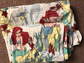 Vintage Disney The Little Mermaid Flannel Twin Size Sheet Set Flat Fitted Fabric