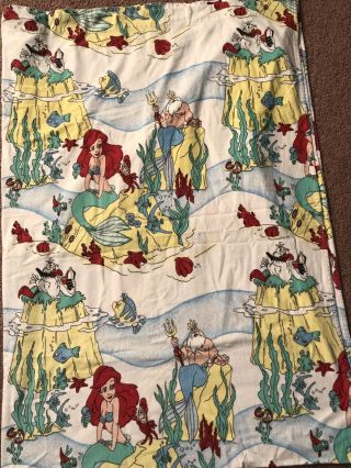 Vintage Disney The Little Mermaid Flannel Twin Size Sheet Set Flat Fitted Fabric 2
