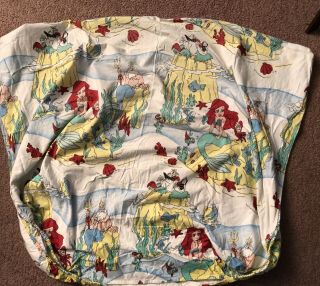 Vintage Disney The Little Mermaid Flannel Twin Size Sheet Set Flat Fitted Fabric 3