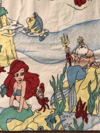 Vintage Disney The Little Mermaid Flannel Twin Size Sheet Set Flat Fitted Fabric 5