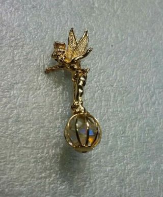 Tinkerbell Brooch Crystals In Cage Dustball Walt Disney Prod Goldtone