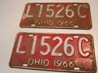 1966 Vintage Ohio Metal License Plate Tag L1526c Matching Pair
