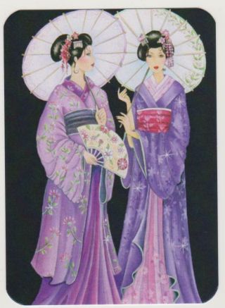 Swap Card Pretty Ladies In Kimonos Modern Wide Blank Back X 1