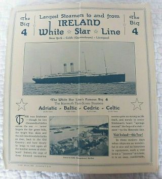 Vintage 1923 WHITE STAR Steamers Line travel to IRELAND,  map foldout brochure 4