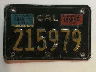 1963 California Motorcycle License Plate W/ 1965 1967 Stickers 1960 