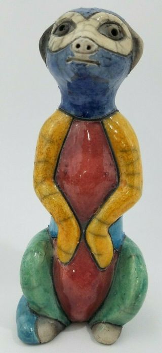 South African Raku Pottery Meerkat Figurine Glaze Colorful Hand Made Ceramic
