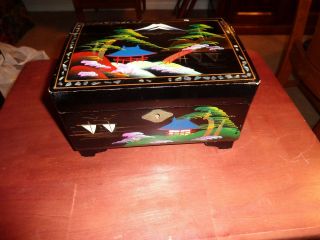 Vintage - Oriental - Black Lacquer Music Box,  Jewelry Box Japan