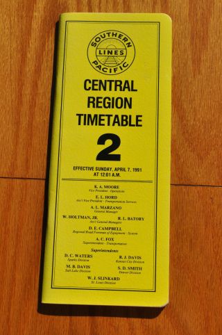 1991 Sp Southern Pacific Railroad Central Region Timetable No.  2