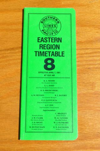 1991 Sp Southern Pacific Railroad Eastern Region Timetable No.  8