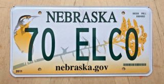 Nebraska Graphic Bird Vanity License Plate " 70 Elco " 1970 El Camino Ford