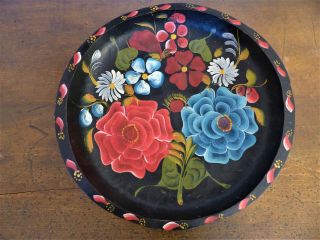Vintage Pretty Handpainted Folk Art Mexican Wooden Batea Bowl Flowers 13 " 4