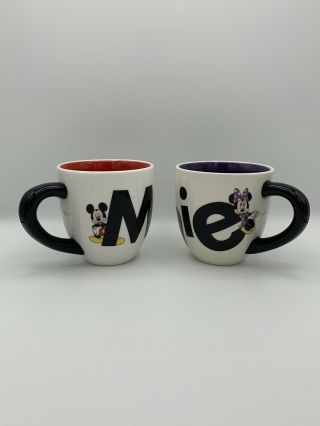 Disney Parks Mickey And Minnie Mouse Large Ceramic Coffee Mug Set - Purple,  Red