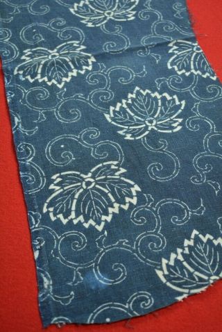Yk61/40 Vintage Japanese Fabric Cotton Antique Boro Indigo Blue Katazome 26.  4 "