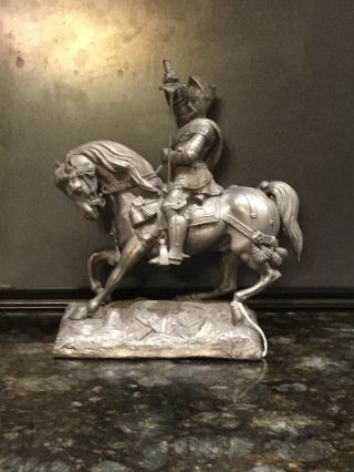 Pewter & Brass Knight On Horse,  Medieval Armor Small Statue
