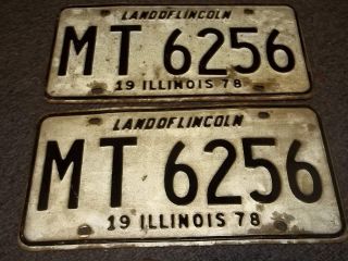 Mt 6256 Land Of Lincoln Illinois 1978 License Plate Pair