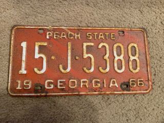 Georgia 1966 License Plate Peach State Car Tag Auto Garage Decor 15 • J • 5388