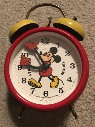 Mickey Mouse Vintage Alarm Clock - Bradley - Made In Germany - Pie - Eyed Mickey