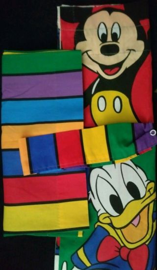 Vtg 6pc Disney Mickey Mouse Color Block Curtains Valance Tie Backs Goofy Usa