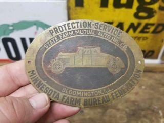Vintage Brass License Plate Topper Badge State Minnesota Iowa Farm Bureau