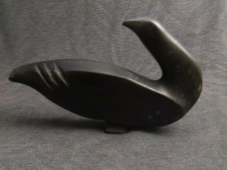 Antique Signed Eskimo Soapstone Carving Of A Raven