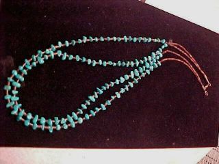 Vtg Navajo Kingman Turquoise Nuggets Heishi Bead Necklace Sterling Closur 27.  5 " L