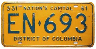 Vintage Washington Dc District Of Columbia 1961 License Plate,  En - 693