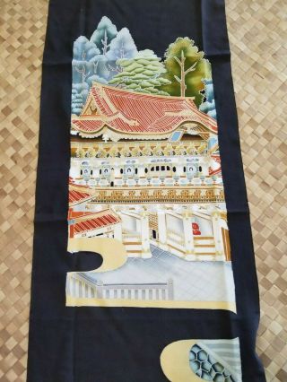 Vintage Japanese Silk Kimono Fabric Panel Exquisite Temple Art