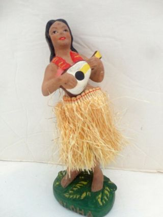 Vintage Hawaiian Hula Girl Bobbing Hood Ornament Japan 7 In Ukulele Pineapple