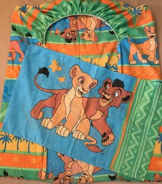 Vintage Disney Lion King Twin Bed Fitted Sheet Pillowcase Kiara Kovu Simba Nala