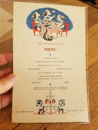 P&O SHIPS PUPS SERIES S.  S STRATHMORE 1951 DINNER MENUS X 7 3
