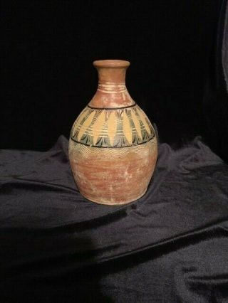 Old Vintage Handmade Hand Painted Terra Cotta Art Pottery Vase Jug